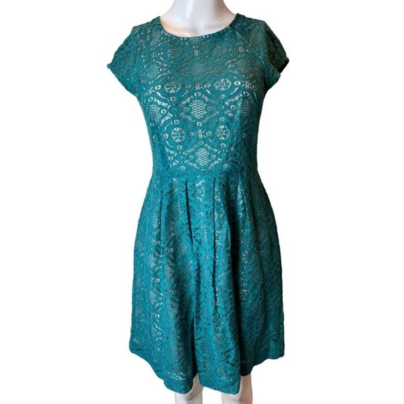 Mimi Chica Womens Lace Party Mini Dress Back Zip DGI730 Teal Blue Size Small - Picture 2 of 8